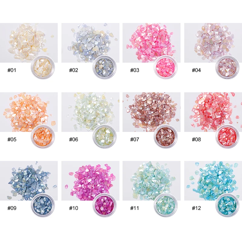 1 коробка 3D украшение для ногтей Seashell ломтики хлопья красочные нерегулярные