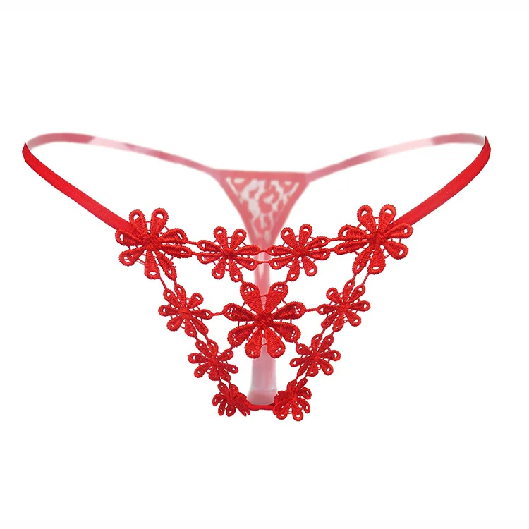 Flower embroidery sexy thongs women's low waist panties hollow temptation hot |