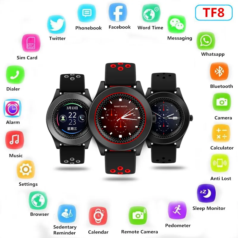 TF8 Смарт часы спортивные фитнес трекер Bluetooth круглые телефон Smartwatch Android наручные