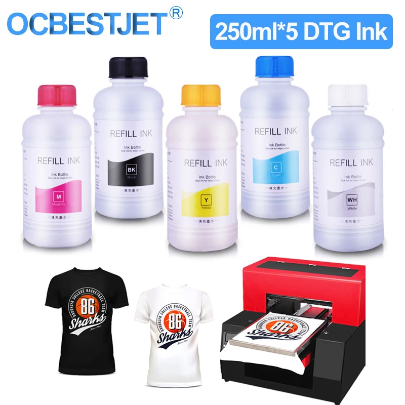 250 мл * 5 чернила DTG для Epson T50 P50 R290 R330 1390 1410 L800 L1800 R1900 R2000 DX5 DX6 DX7 DX9 DX10 печатающая