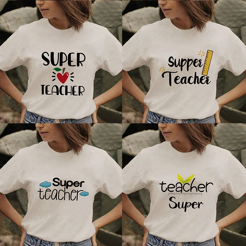 

Женская футболка с принтом супер учителя, топы, летние повседневные футболки для учителей, модная женская одежда О-т, женская футболка с кор...