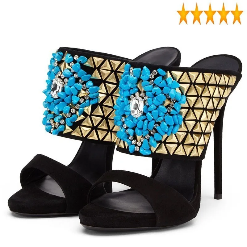 

Summer New Sexy Ladies 2021 Thin High Heel Sandals Sheepskin Genuine Leather Banquet Party Peep Toes Shoes Woman Slip On Pumps