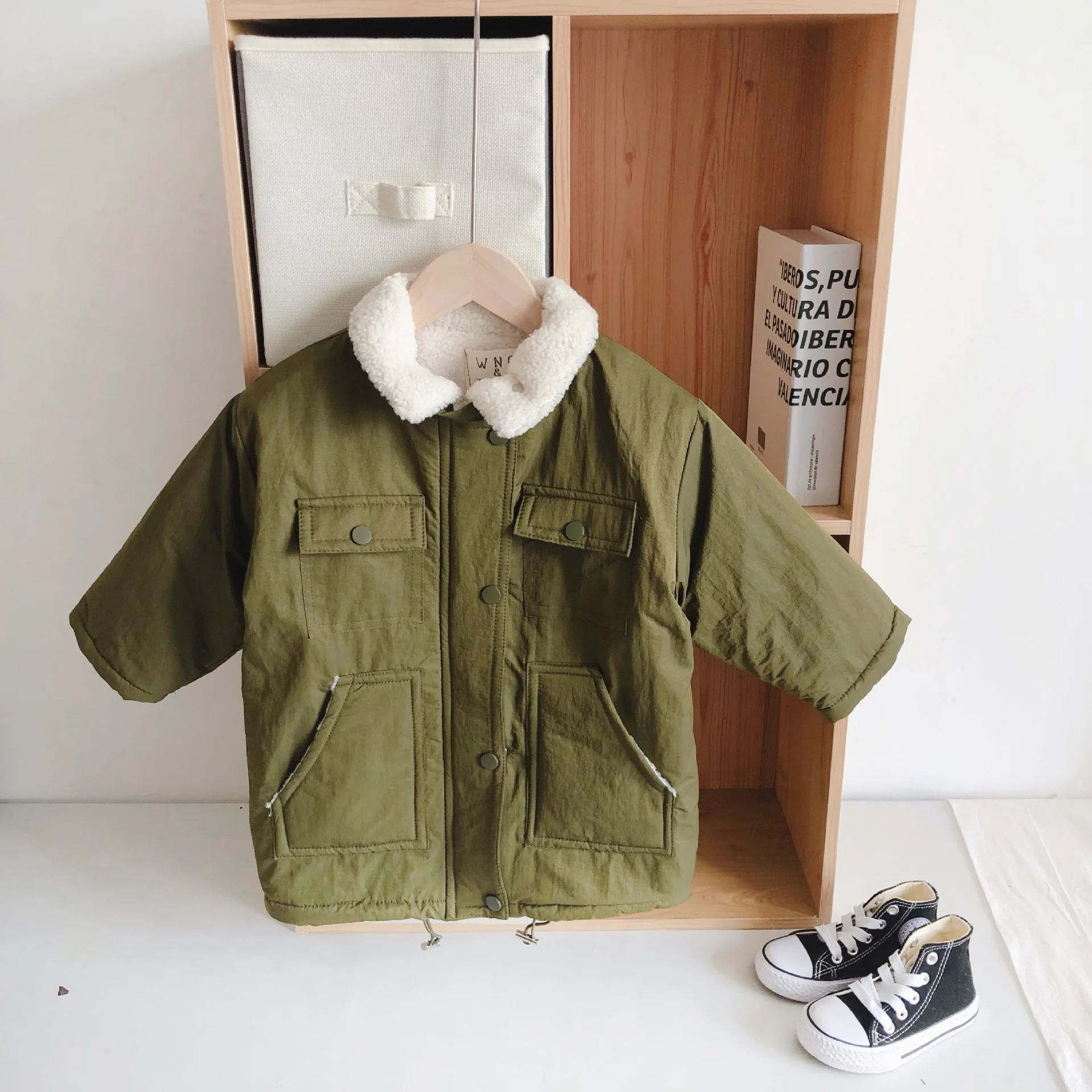 Зеленое/бежевое новое зимнее пальто для маленьких девочек и мальчиков 2019 теплые