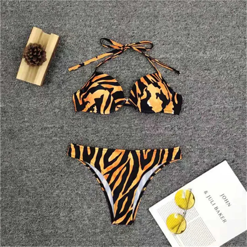 

Fashion 2pcs Bikini Set Leopard Print Push-Up Bra Swimwear Swimsuit 2020 New Women High Waist Bathing Suit bathing Swimwear