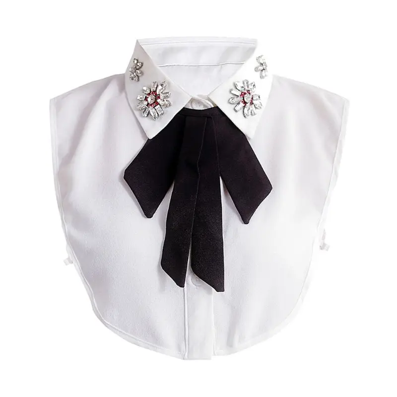 Искусственный бриллиант бусины отворотом Поддельный Воротник черный галстук