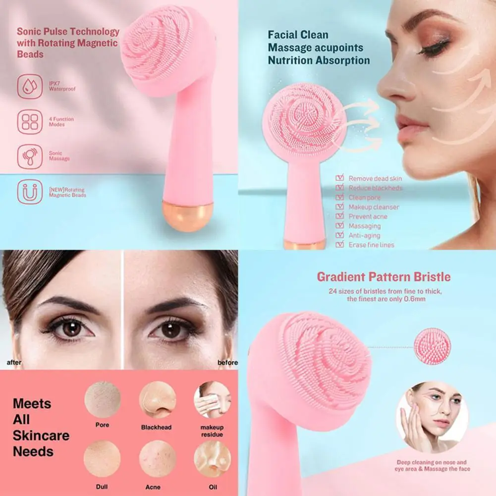 

USB Face Brush Cleansing Waterproof Sonic Vibration Silicone Pore Electric Cleanser Brush Cleansing Skin Massager De Y4B0