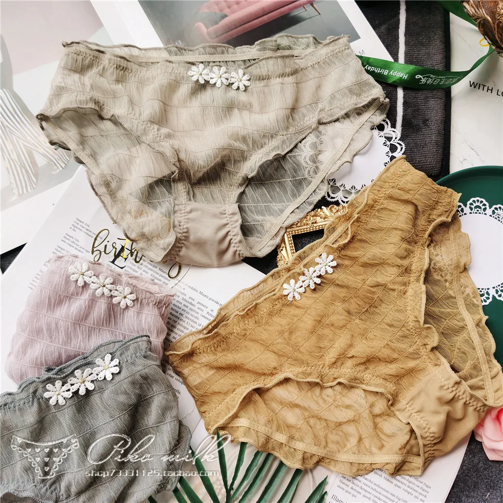 

French Style Retro Panties Women's Cotton Underwear Sexy Lace Panties Low Waist Seamless Briefs Girls Flower Underpants Lingerie