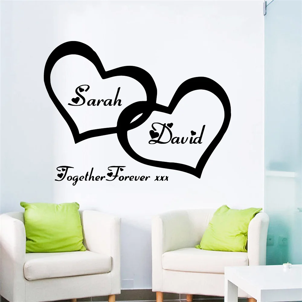 

Personalized custom name vinyl wall sticker loving heart Home Decorations Decal For bedroom Decor wallpaper Art Decals
