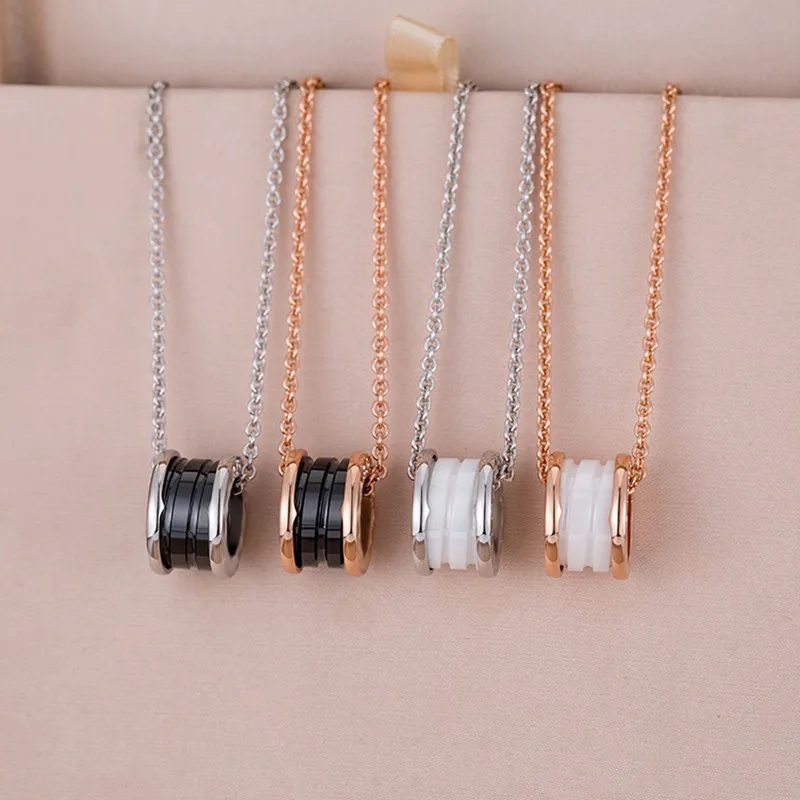 

S925 Sterling Silver Inlaid Ceramic Pendant Necklace Men and Women Same Couple Clavicle Chain Fashion Light Luxury Jewelry