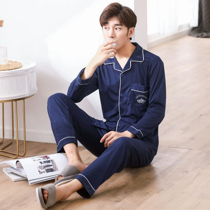 2020 Autumn Winter Cotton Casual Pajamas Sets for Men Long Sleeve Soft Comfortable Pyjama Male Homewear Lounge wear Home Clothes