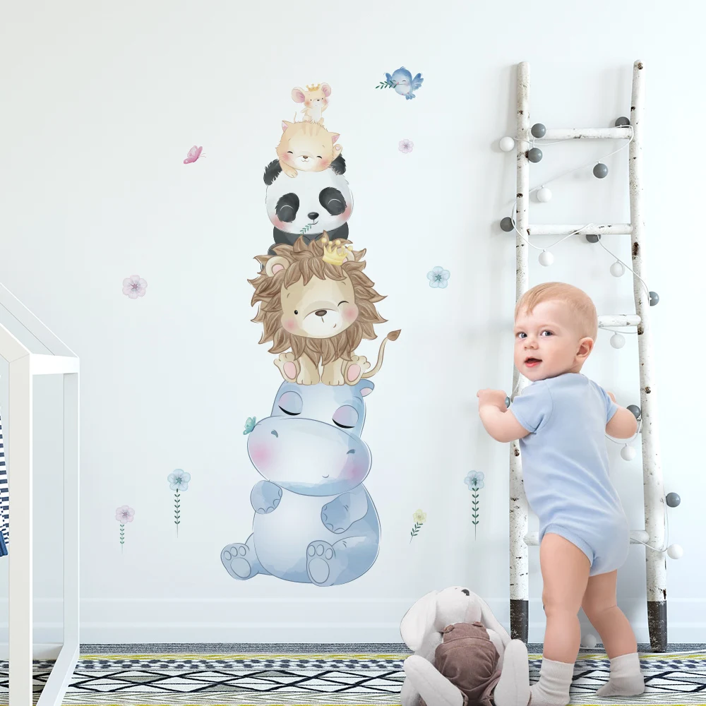 Стикеры для украшения стен в виде милых животных гиппопотам львом пандой