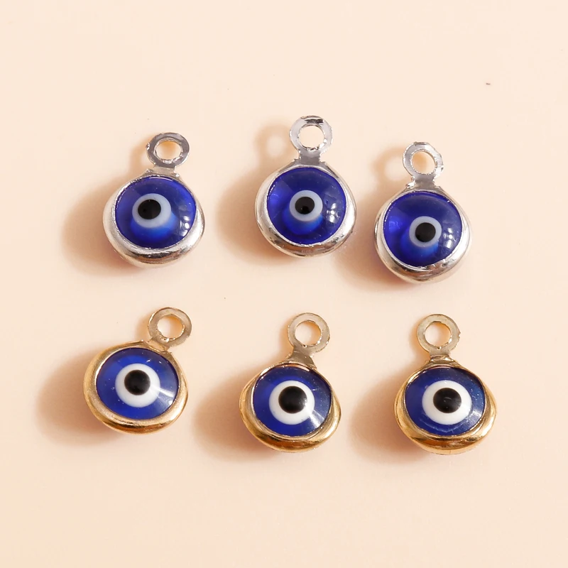 

60pcs 7*10mm Evil Eyes Charms Pendants for Earrings Bangles Handamde Crafts DIY Gold Silver Color Enamel Charms Jewelry Making