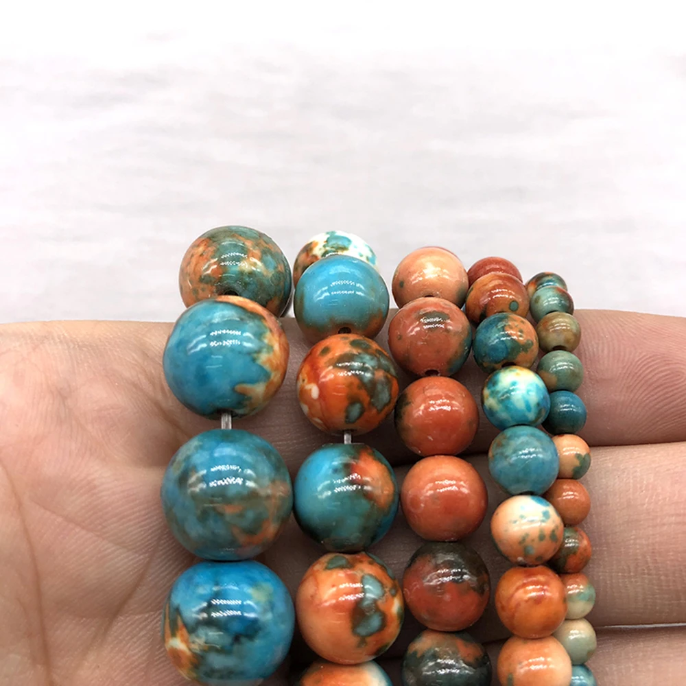 Натуральный камень оранжевый синий точечный Радужный круглые свободные бисеры