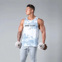 new gym men tank tops summer brand cotton sleeveless shirt tie dye casual fitness stringer tank mens bodybuilding running vest