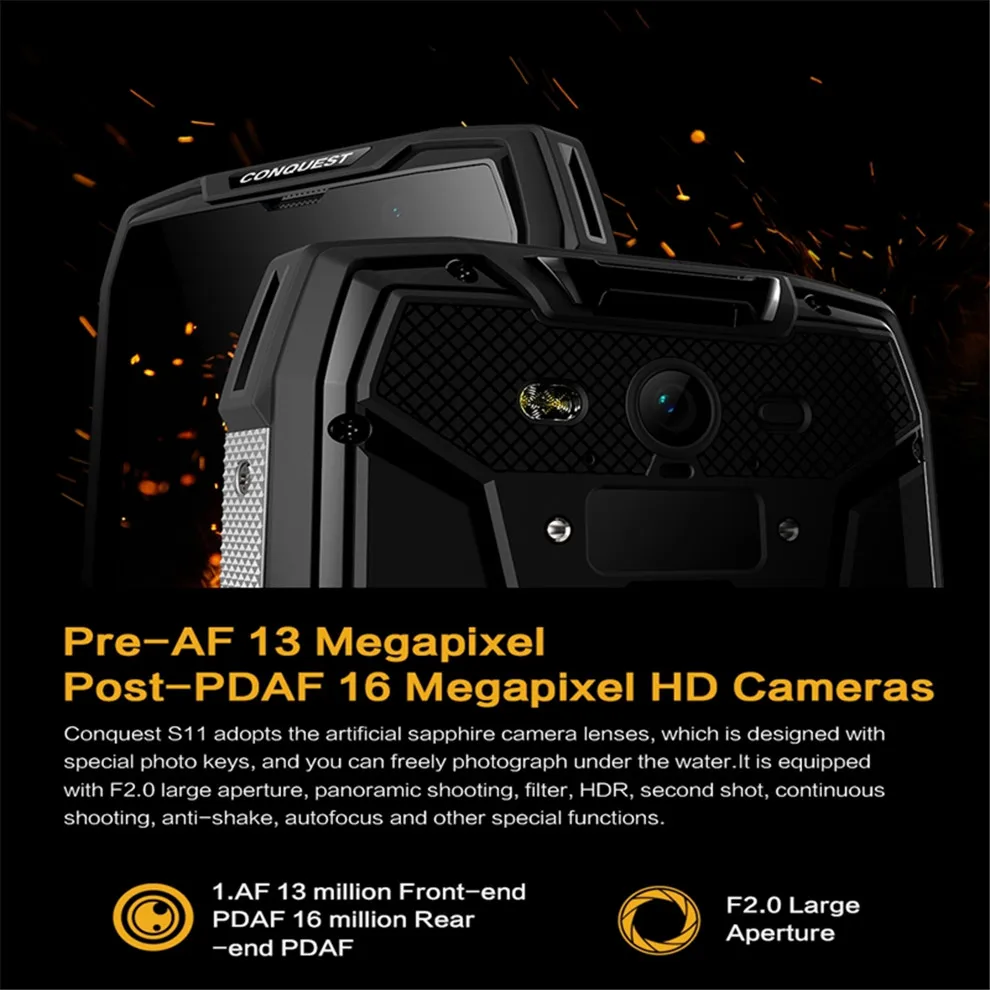 Conquest S11 IP68 прочный смартфон 16 МП 7000 мАч 6 ГБ 128 ГБ Восьмиядерный сканер отпечатков пальцев/распознавание лица NFC OTG Android мобильный телефон