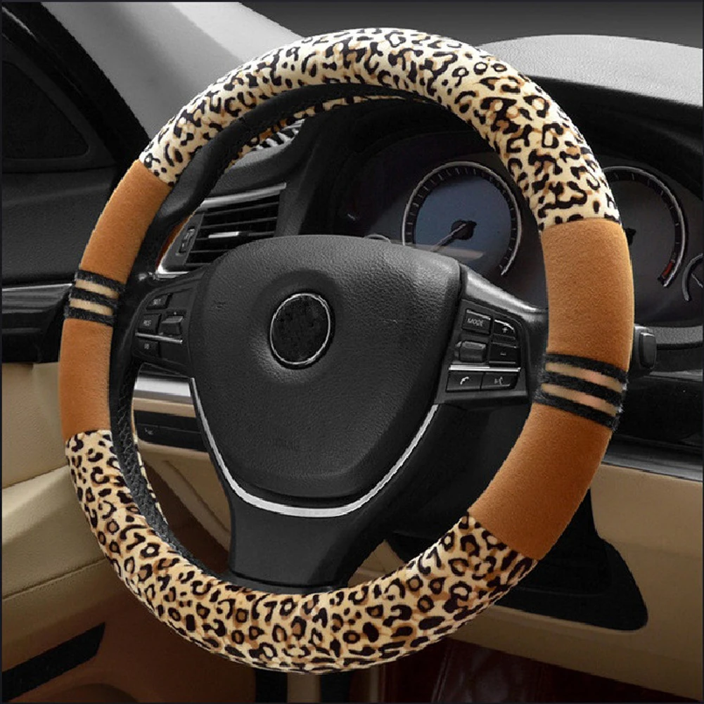

Car ALLGT Leopard Pattern Car Steering Wheel Cover Anti-slip 4 Plush Car Styling Universal For 37-38CM Steering-Wheel Car Covers