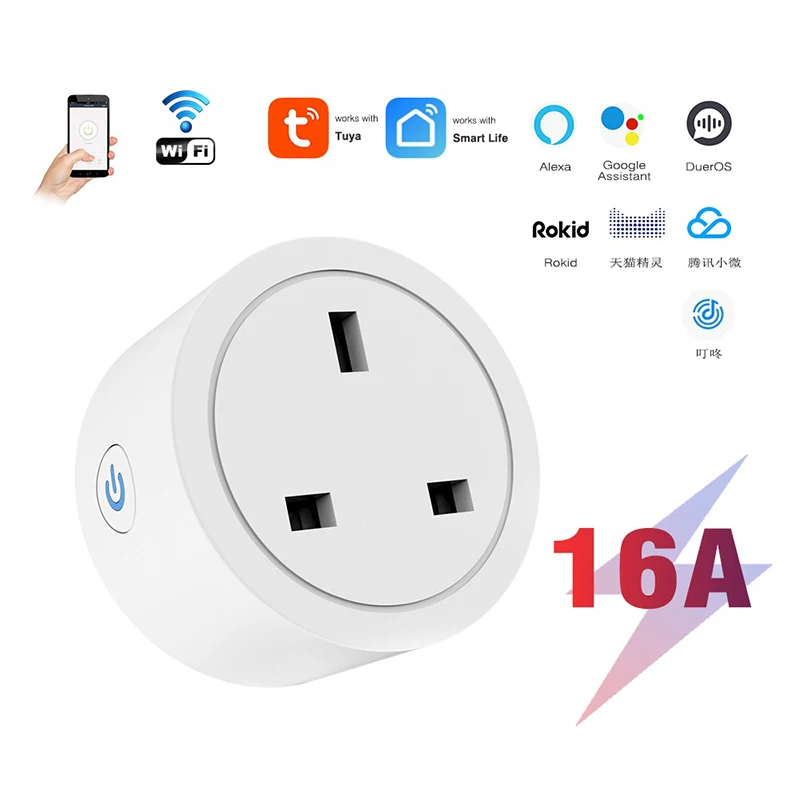 

Tuya/Smart Life App Wifi Socket Smart Plug 16A UK With Poewer Measurement Timing/Countdown Smart Home For Google Home Alexa
