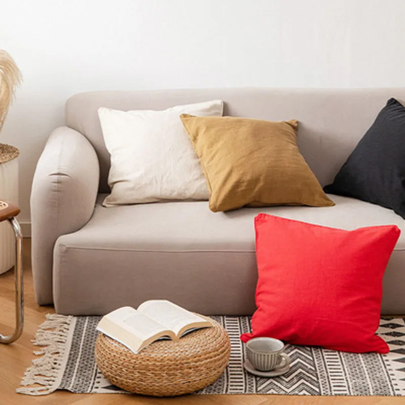 

Nordic Mediterranean Japanese Style Solid Color Cotton And Linen Sofa Pillow Living Room Bedroom Square Pillowcase With Core