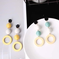 2020 womens fashion wood woven hemp rope earrings for women candy colors vintage round long earrings party jewelry gifts
