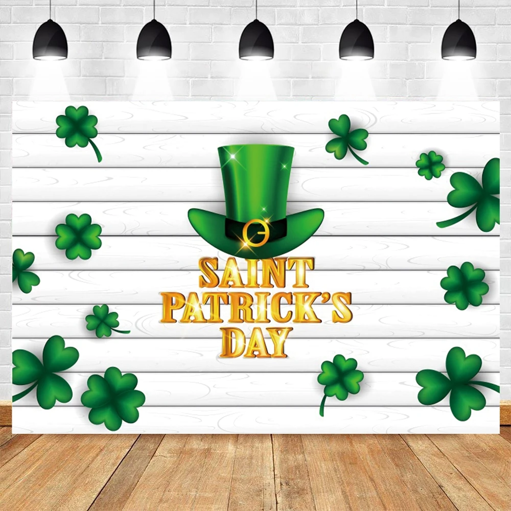 

Фон для студийной фотосъемки с изображением Человека Св. Патрика, зеленой шляпы, белой деревянной доски, детской портретной вечеринки