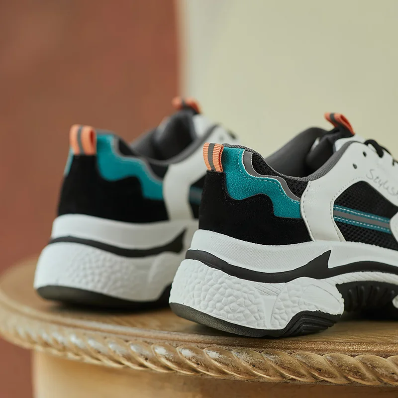 

2021 New Fashion Women Sneakers Spring Shoes Leather Mixed Colors Platform Sneakers Mesh Lace Up Casual Shoes Women Sports