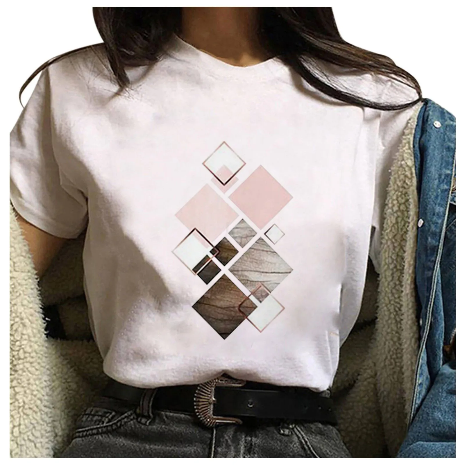 

T-Shirts Anime Tops Woman Clothing Top Women Kawaii Crop Stitch Female Clothes Shirt Women's T-shirt Blouses Blouse Short Sleeve