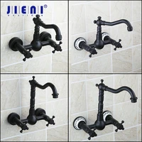jieni black swivel tall 2 handles wall mounted faucet black orb bathroom wash basin sink bathtub tap mixer faucet ceramic base