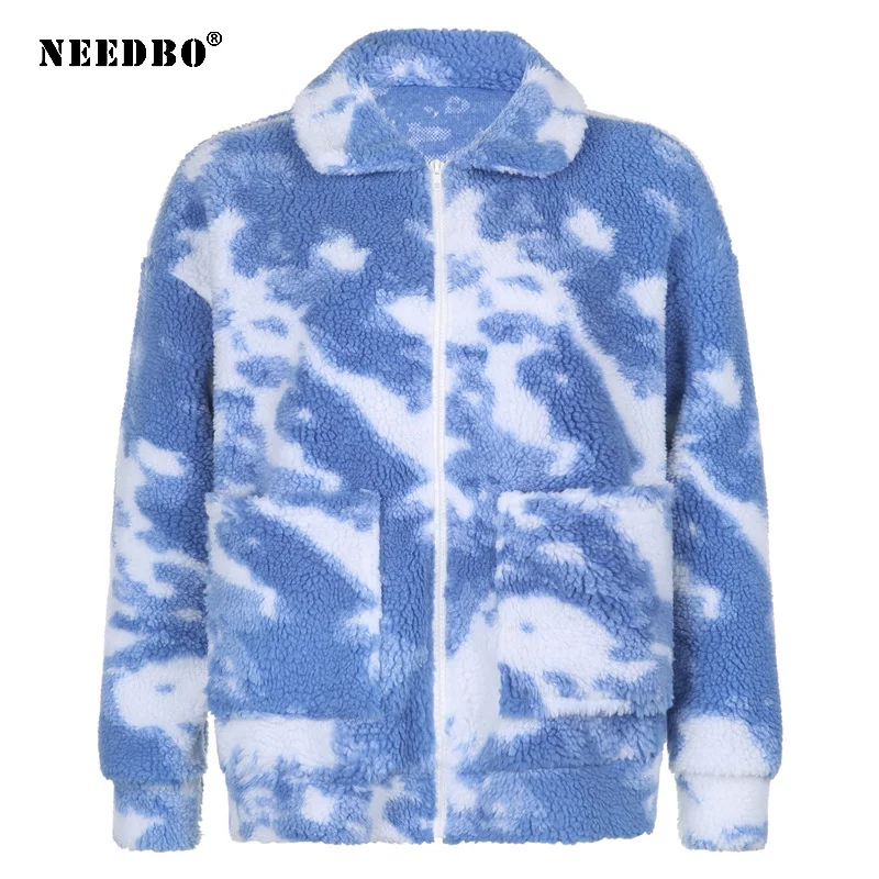 Woman Winter Coat Oversize Wool Thick Blue Winter Jacket Women Coat Outwear Turn Down Collar Faux Fur Woman Jacket Parkas