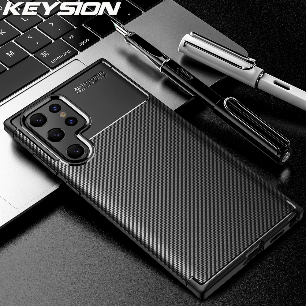 

Ударопрочный чехол KEYSION для Samsung S22 Ultra S22 Pro S21 Plus S20 + FE, Роскошный чехол для телефона из углеродного волокна для Galaxy Note 20 Ultra