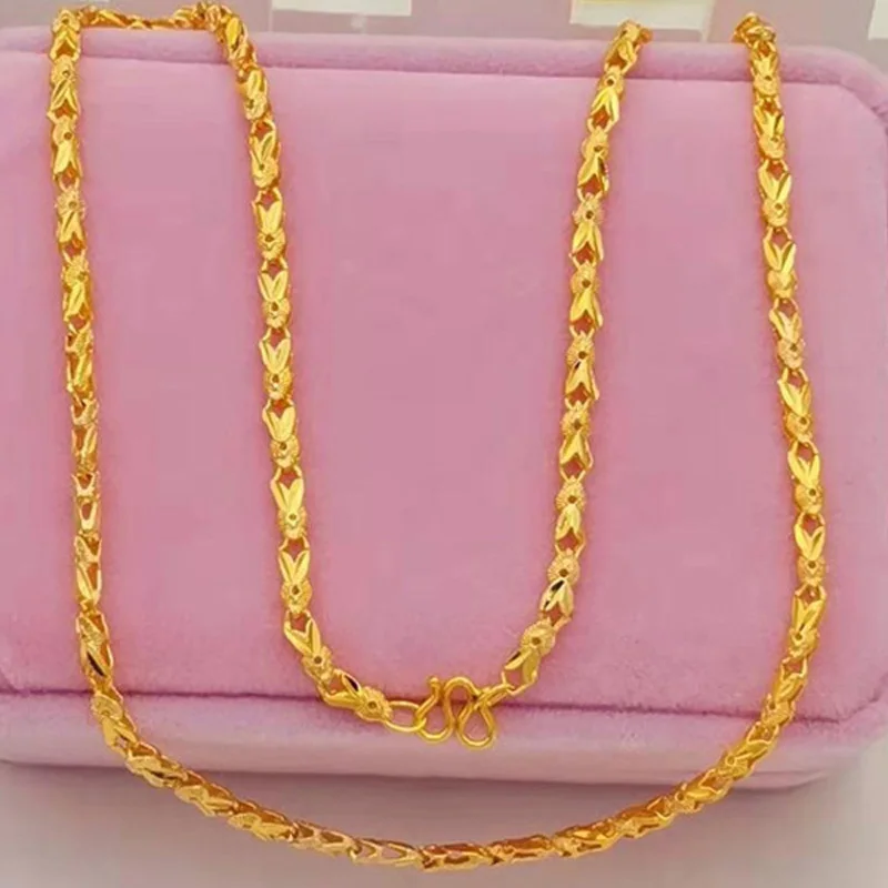 Цепочка женская из чистого золота, ожерелье из звеньев сердец 3 мм, 45 см, колье из желтого золота 24 К, бижутерия для свадьбы