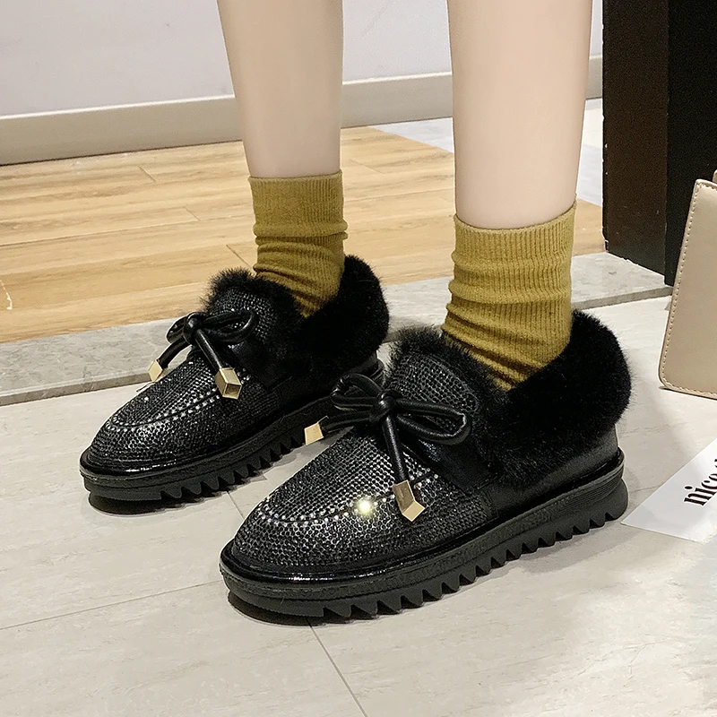 

Shiny Glitter Snow Boots Women Fashion Warm Plush Ankle Boots Woman Non Slip Botas Mujer Butterfly-knot Decoration New