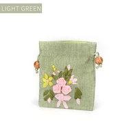 new light green burlap embroidered jewelry display storage bags women earring pendent bracelet ring for gift showcase organizers