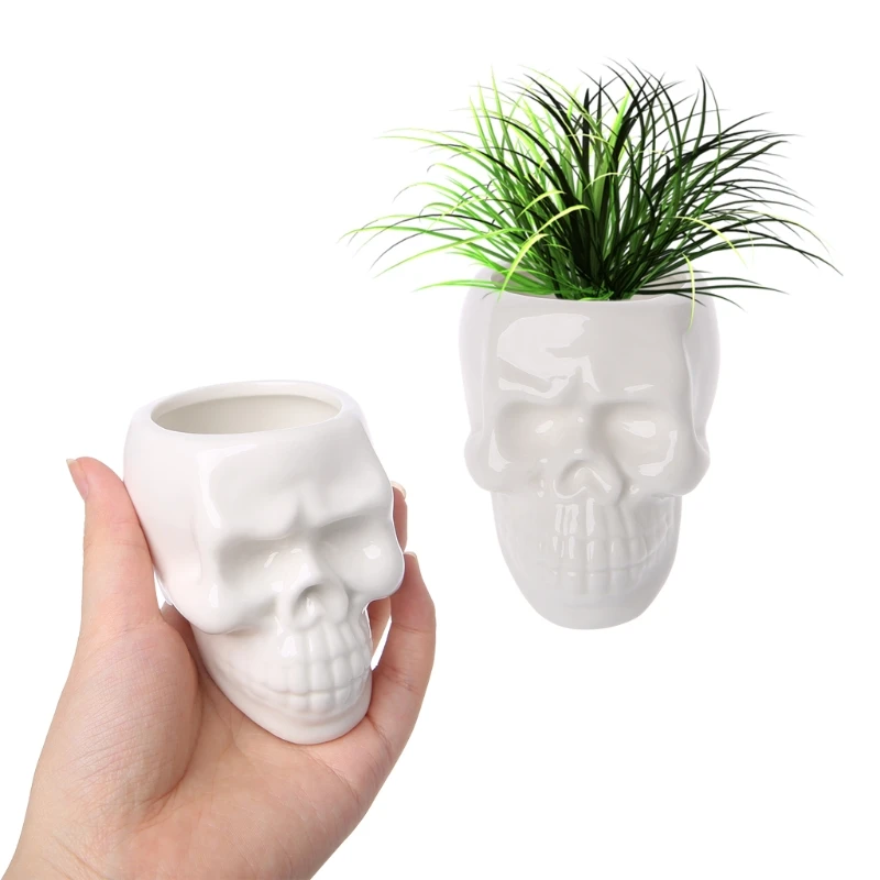 

Creative Skull Ceramic Flower Pot Green Succulent Planter Plant Container Decor P82C