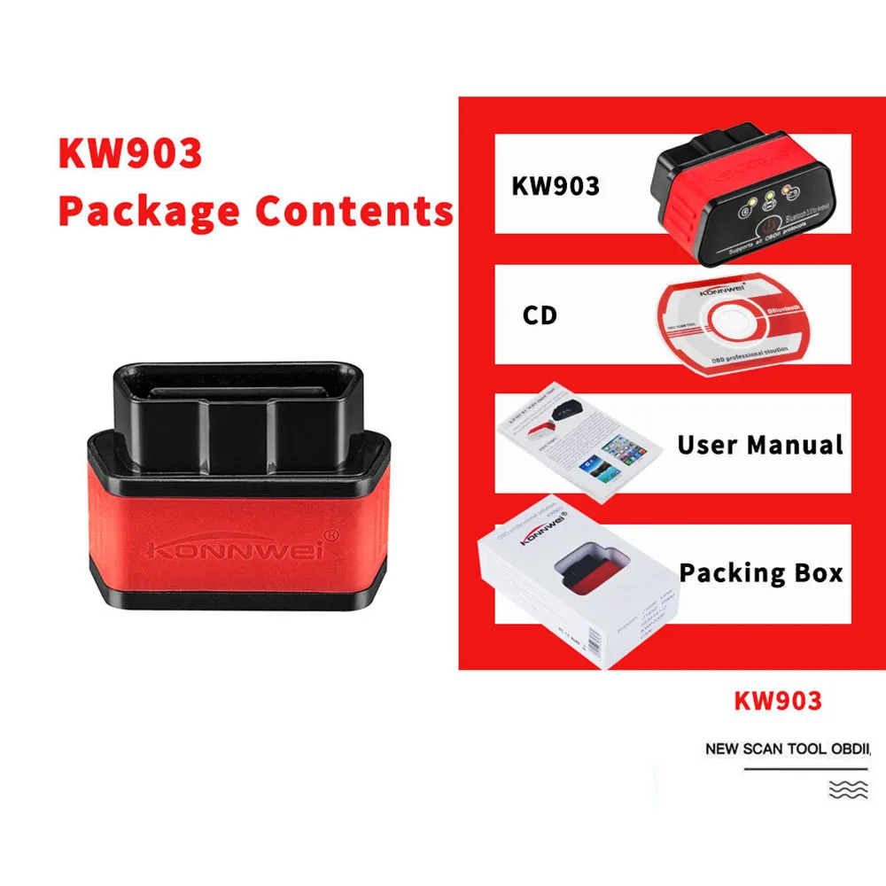 KW903 ELM327 Bluetooth 3.0 ODB II Car Diagnostic Tool Scanner Auto Detector Engine OBD2 Code Reader for Android Free Update | Автомобили и