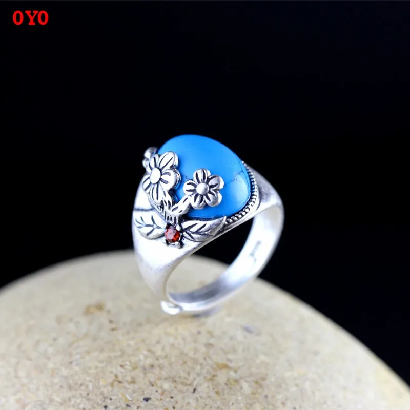 

100% 925 тайский серебряный ручной работы инкрустированные женские модели сливы серебряное кольцо в стиле ретро