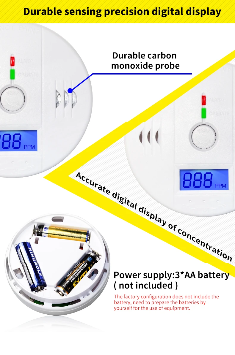 Home Security 85dB Warning High Sensitive LCD Display Photoelectric Stand Alone CO Gas Sensor Carbon Monoxide Detector Sensor