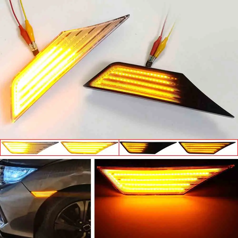 

2Pieces Dynamic Blinker LED Side Marker Turn Signal Lights Indicator Repeater Lamps For Honda Civic 10th Gen 2016 2017 2018-2020