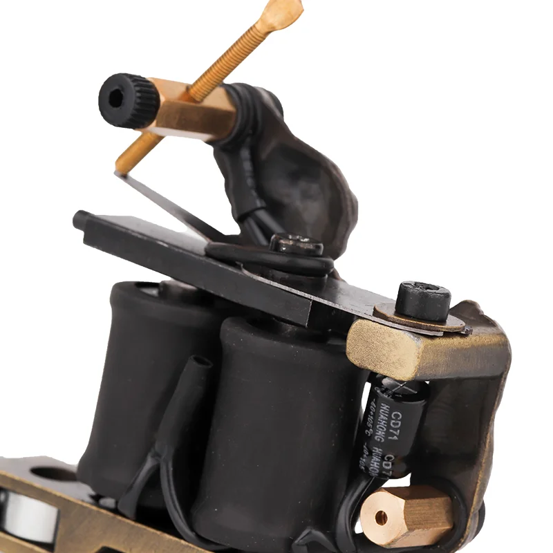 Дешевые тату машины пистолет золотой череп broze ручные 10 обмоток катушки чугунные