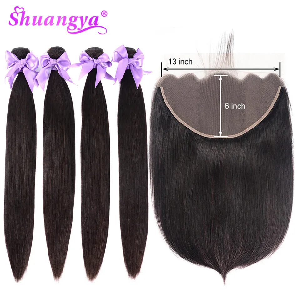 Shuangya, прямые пряди, 13x6, фронтальная часть шнурка, с пряди, Remy, бразильские волосы, пряди с фронтальной частью, человеческие волосы для наращивания