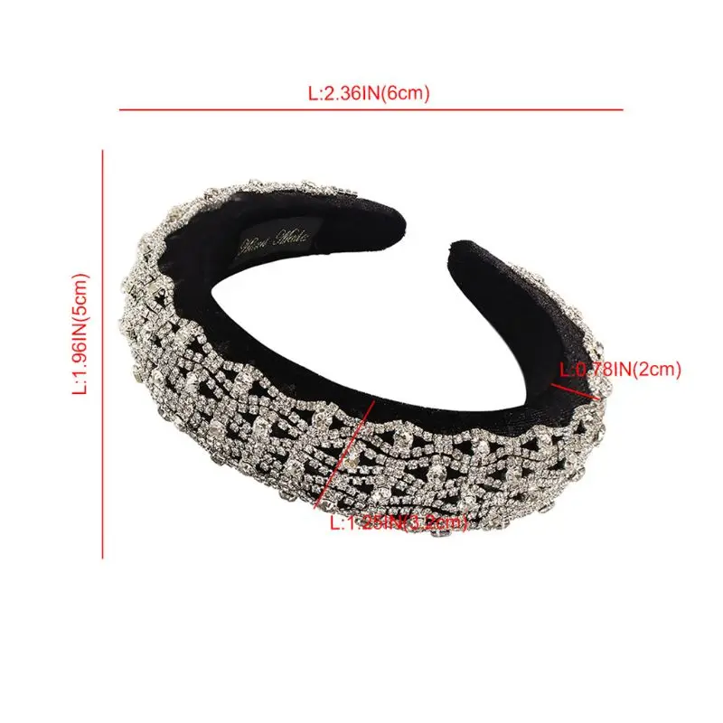 

European Personality Sponge Padded Headband Glitter Wavy Rhinestone Chain Velvet Hair Hoop Luxury Full Jewelry Banquet Party Ban