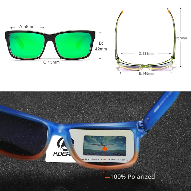 

KDEAM Mens Polarized Sunglasses 2018 New Square Sport Sun Glasses Outdoor Mirror lens Elmore 6 Colors UV400 With Case CE KD505