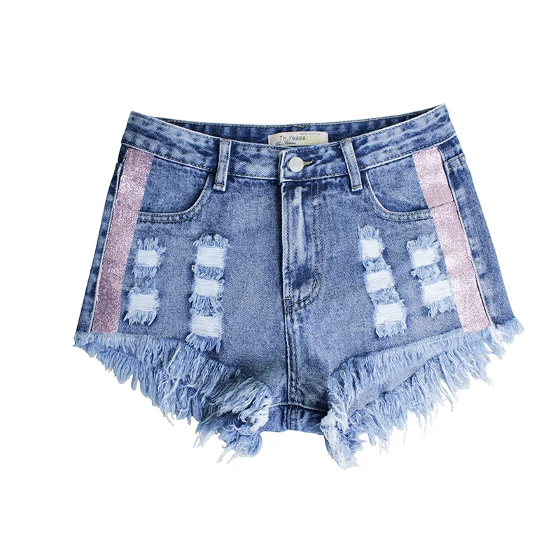 

2021, Spring Summer Autumn New Women'S Pants Ripped Tassel Ribbon Denim High Waist Shorts
