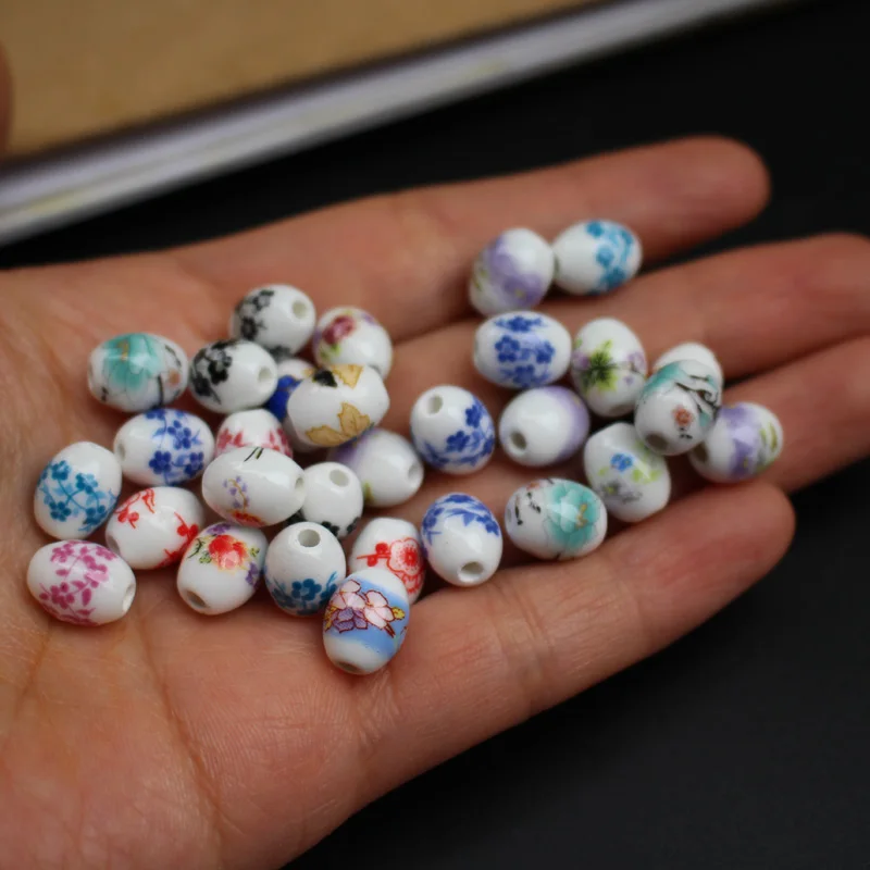 Керамические бусины овальной формы Цветочные 10 4 мм * 8 смешанные цвета для