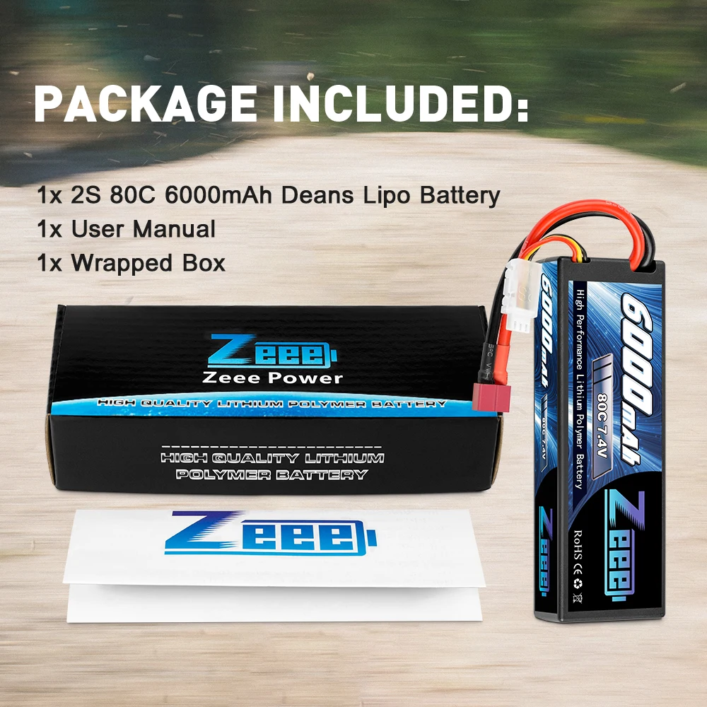 Zeee 2S 6000mAh 7.4V 80C Lipo Battery for RC Parts Hardcase with Deans Plug for RC Car Vehicle Truck Tank Losi Slash Truggy images - 6