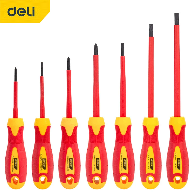 

Набор изолированных отверток DELI, насадка для отвертки, магнитные шлицевые Отвертки Phillips, ручные инструменты для ремонта электриков