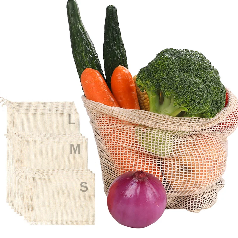 

20pcs/set Reusable Produce Bag Organic Cotton Mesh Bag Vegetable Bags Storage Kitchen Vegetable Fruit Bag with Drawstring