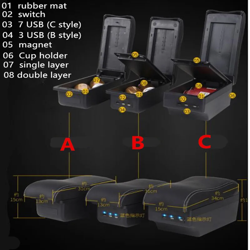 For Renault Duster Armrest Nissan Terrano Car box Center Storage car accessories Interior with USB LED |