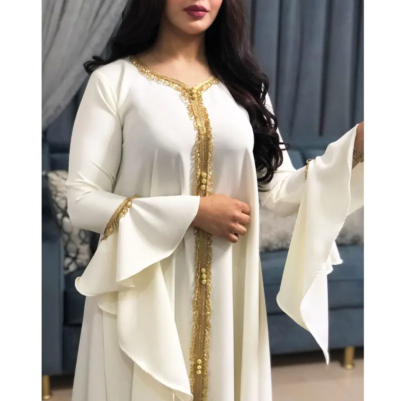Женское платье с оборками на рукавах Jalabiya, абайское платье, арабское длинное женское платье из Дубая, кафтан в морском стиле, халат, Caftan, пола...