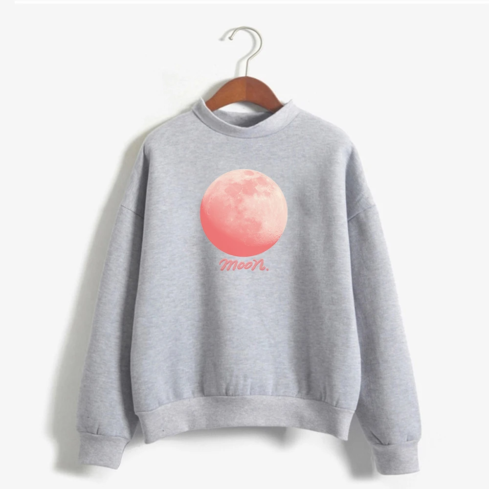 

2021Autumn winter Korean hoodie Pink moon women's long-sleeved hooded sweatshirt Harajuku loose casual hoodie anime hoodie