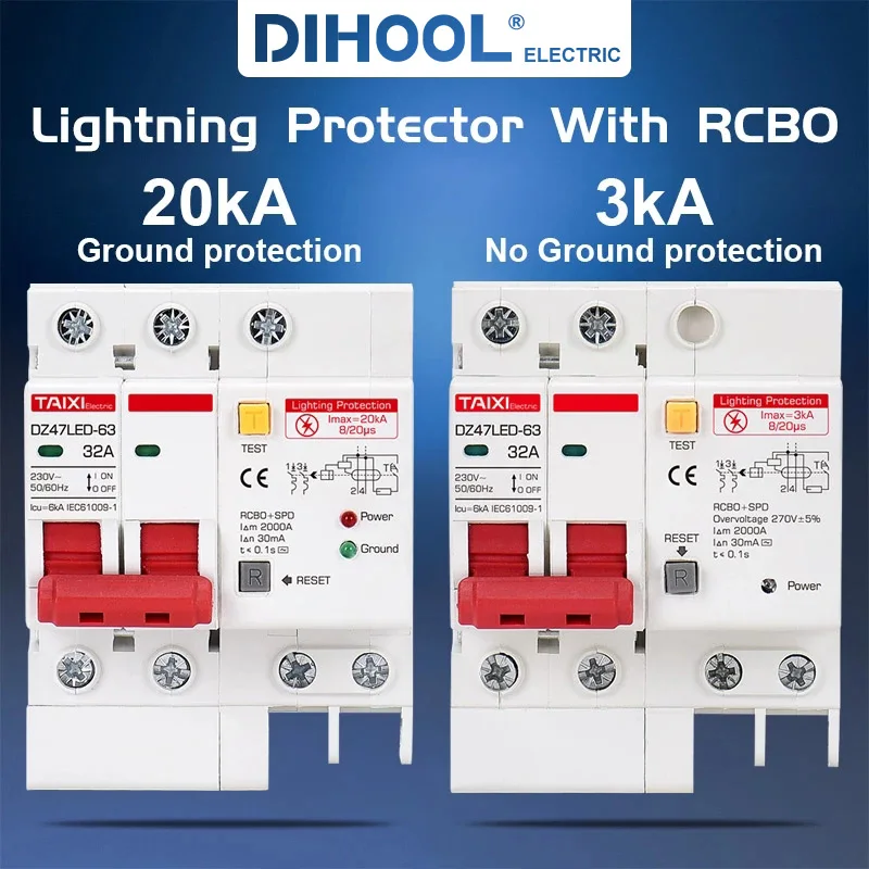 Автоматический выключатель остаточного тока RCBO 16 А ELCB с SPD-защитой от вспышки
